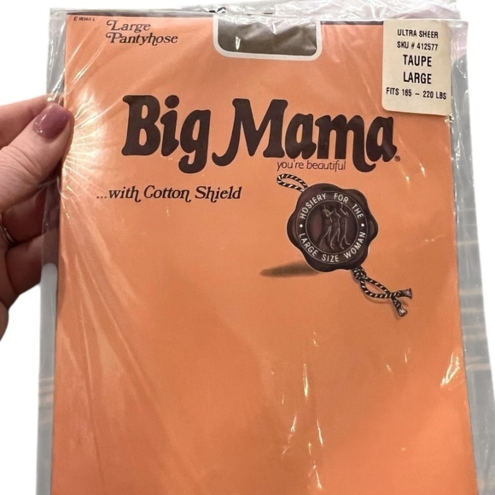 Vintage Big Mama Large‎ Pantyhose Ultra Sheer Taupe 165-220 lbs Nylon Cotton